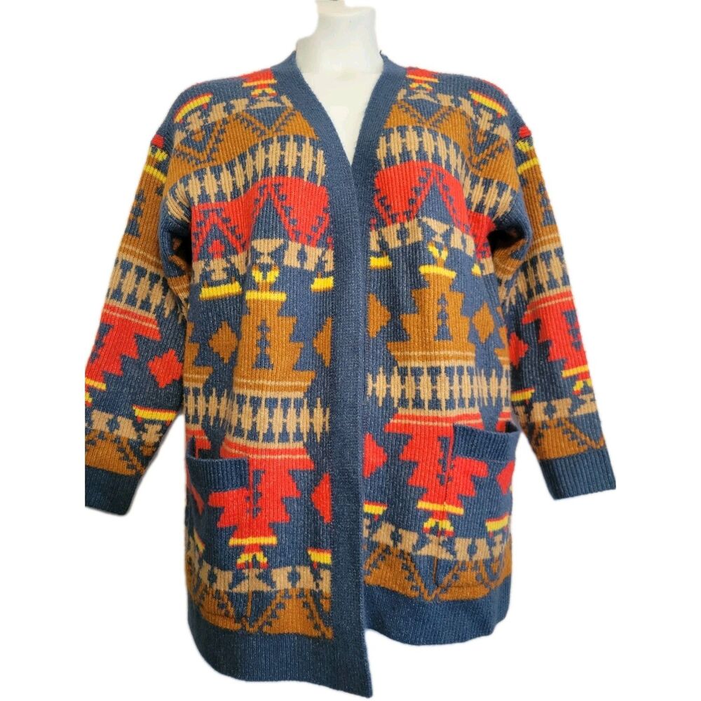 Lucky Brand Southwestern Aztec Knit Cardigan Womens Large Grandpa Sweater New